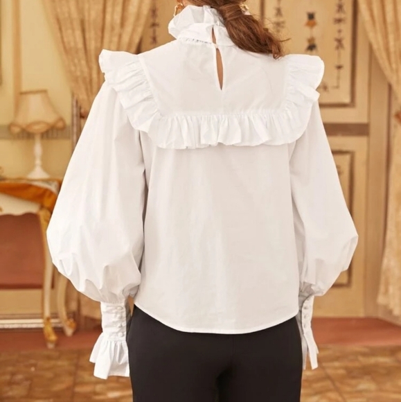 NWOT Victorian Tie Neck Lantern Sleeve Ruffled Blouse XS(2) - Picture 2 of 7